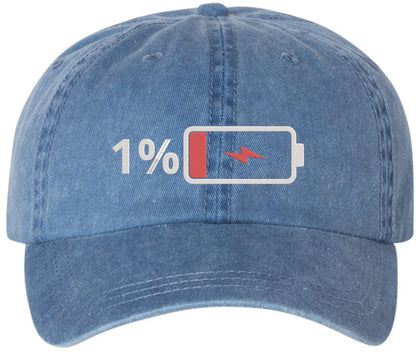 Low Battery 1% Embroidered Baseball Cap – Funny Dad Hat for Men & Women – 100% Cotton Adjustable