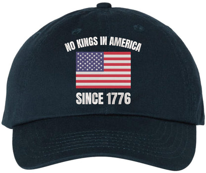 No Kings in America Since 1776 Embroidered Dad Hat USA Flag Patriotic Political Statement Baseball Cap