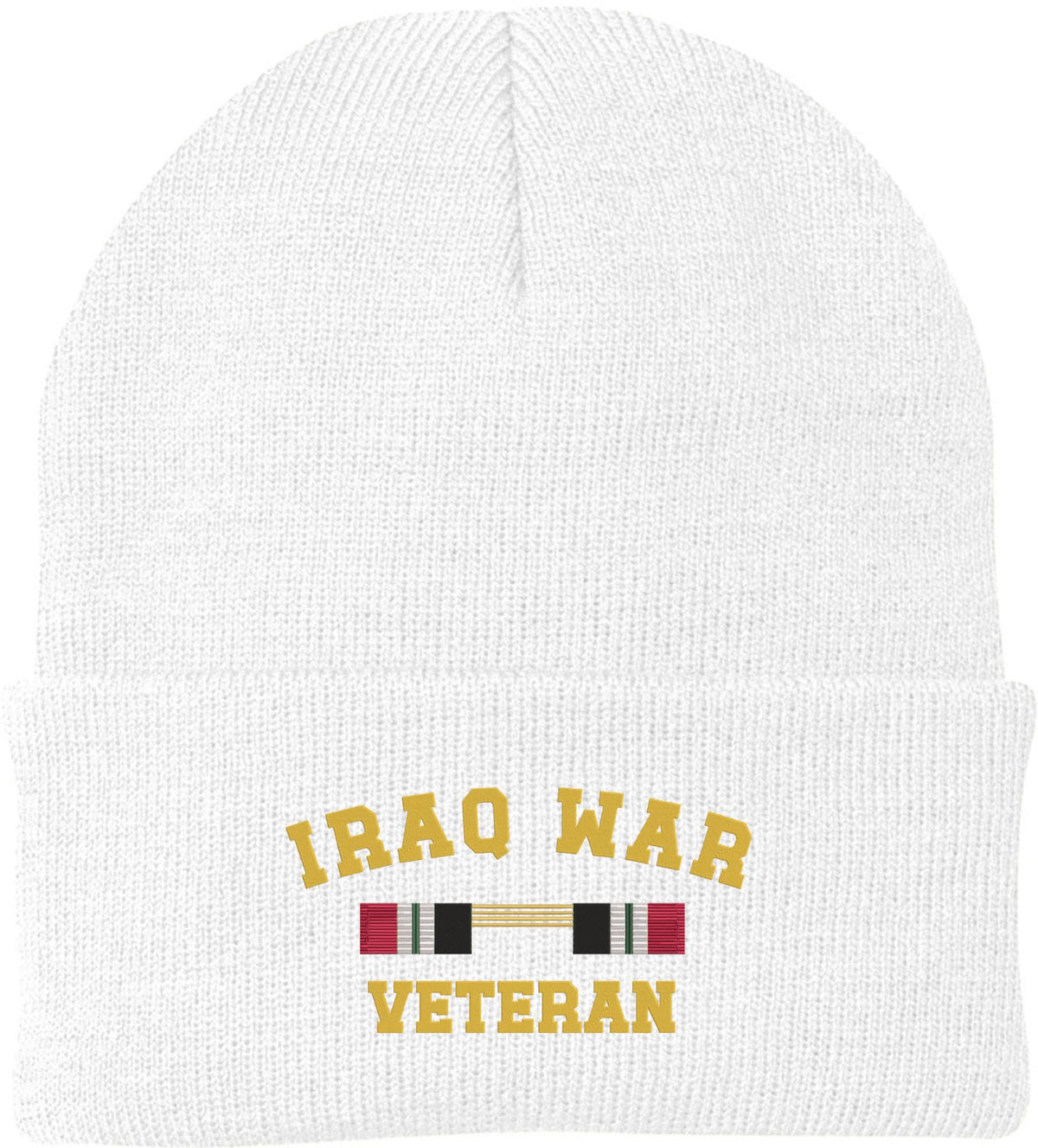 Iraq War Veteran Campaign Ribbon Embroidered Beanie Hat | USA Military Patriotic 100% Acrylic Skull Cap