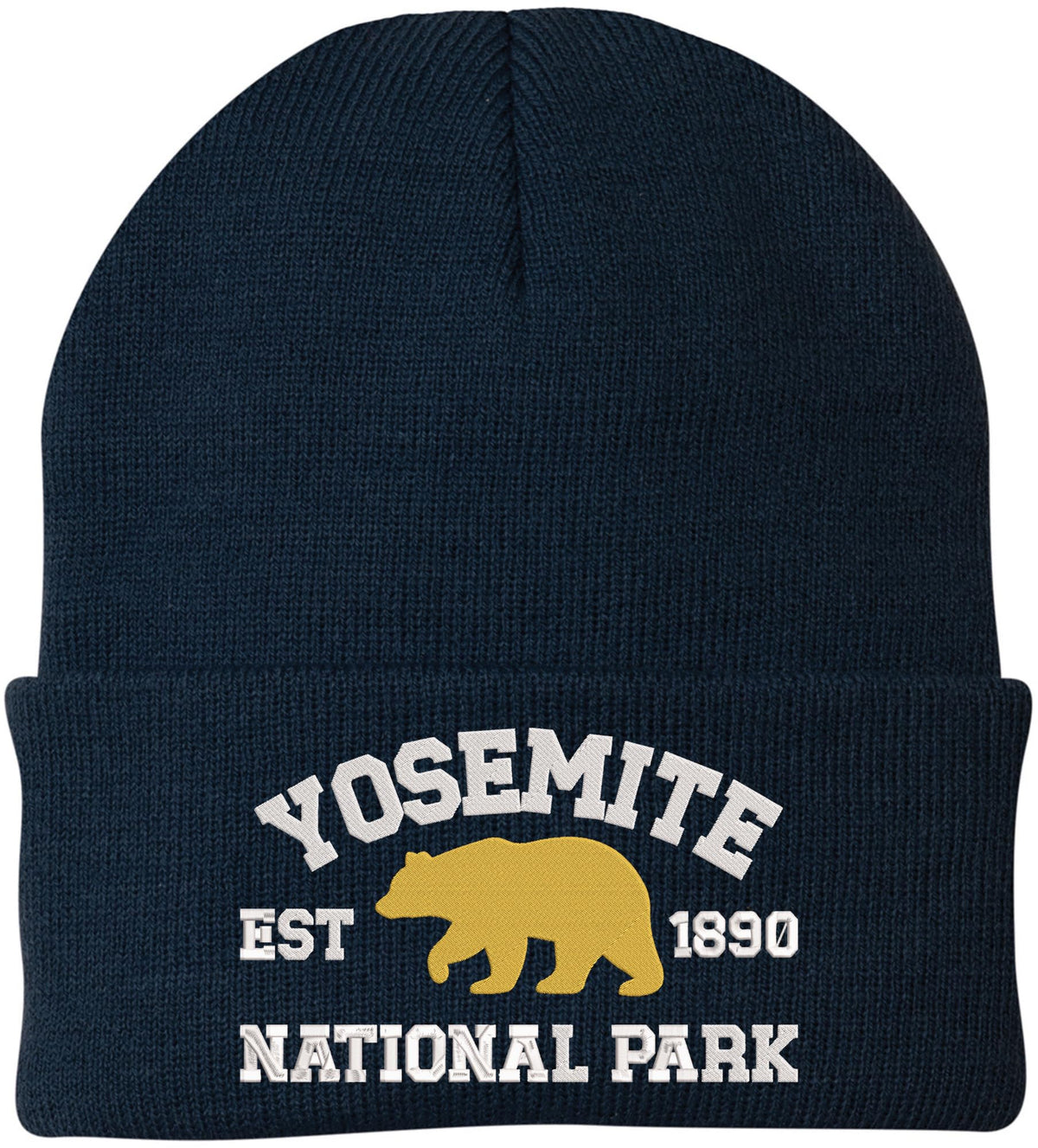 Yosemite National Park Embroidered Beanie | Bear Logo Winter Knit 100% Acrylic Hat for Hiking Camping