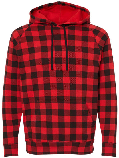 Red & Black Buffalo Check Plaid Sweatshirt, Slim Fit Raglan Pullover Lumberjack Hunters Outdoor Hoodie