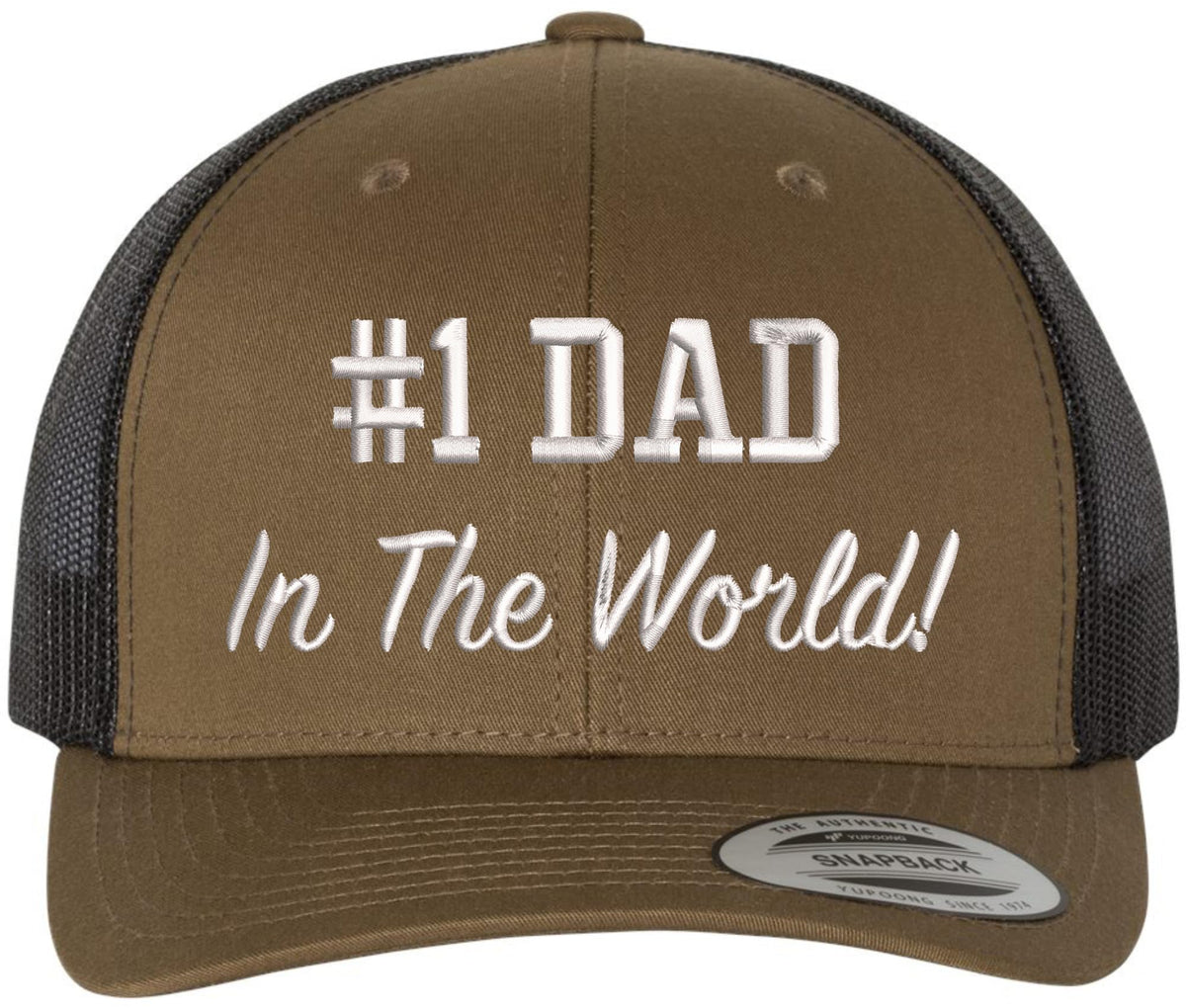 Number 1 Dad in The World Embroidered Trucker Hat | Adjustable Mesh Back Polycotton Father's Day Baseball Cap