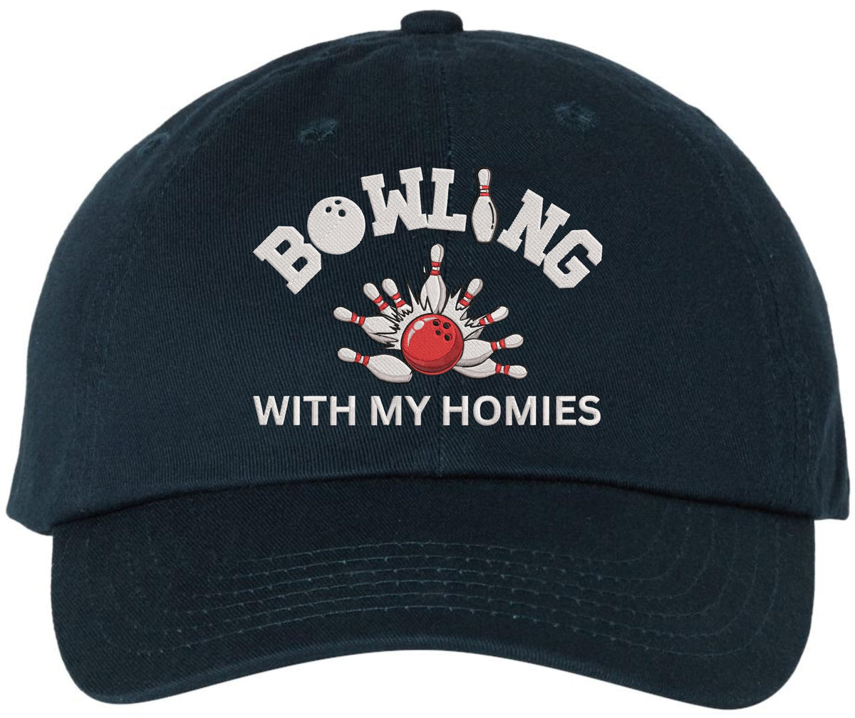 Funny Bowling Hats “Bowling With My Homies” Embroidered Dad Hat for Bowlers Baseball Cap