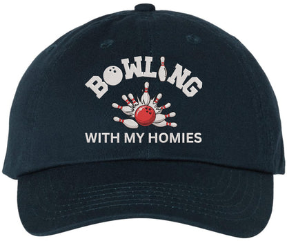 Funny Bowling Hats “Bowling With My Homies” Embroidered Dad Hat for Bowlers Baseball Cap