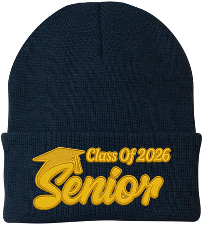 Senior 2026 Embroidered Beanie Hat Acrylic Knit Soft Warm Graduate Finish School Beanie Watch Cap