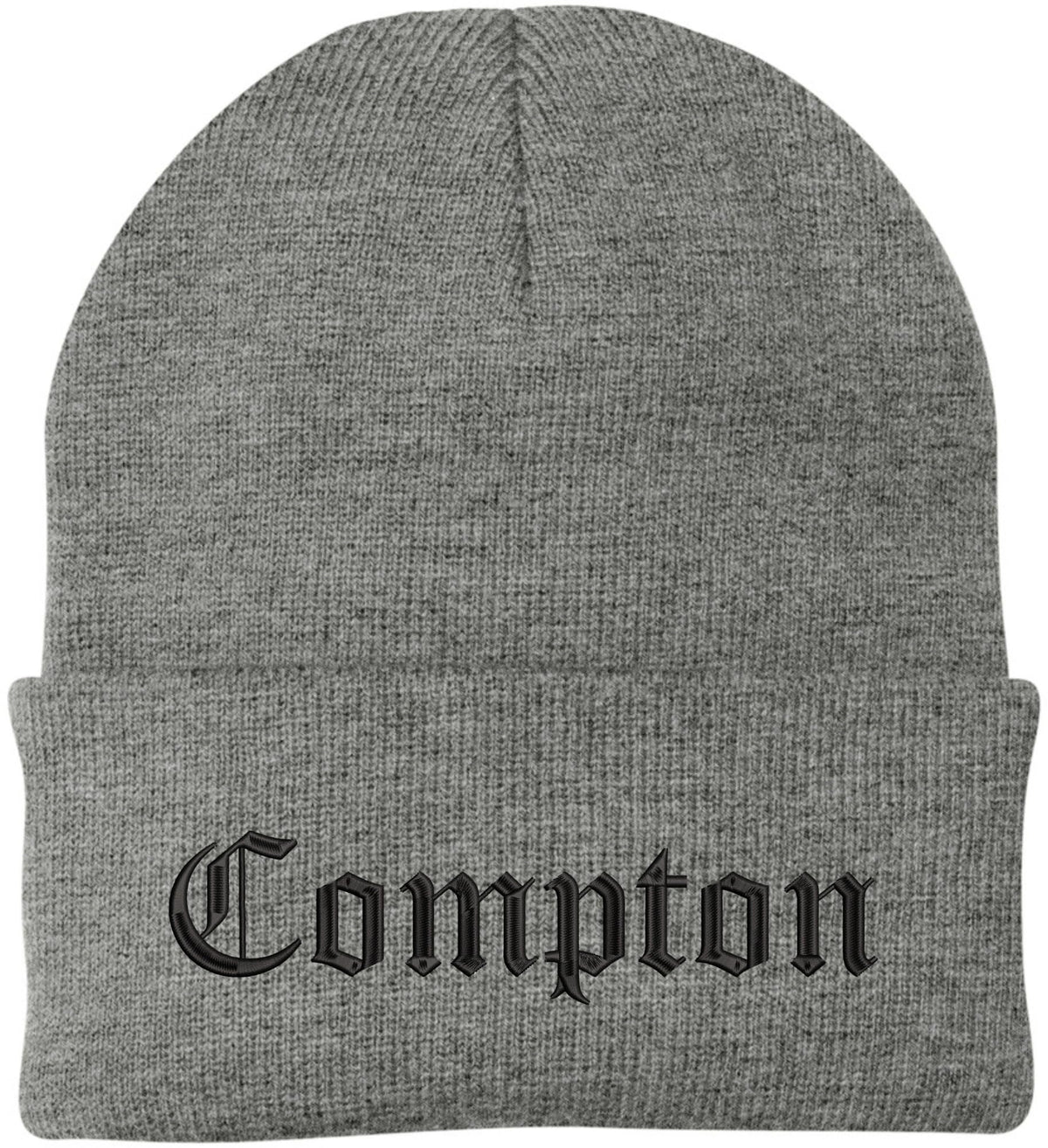 Compton Embroidered Beanie Knit Watch Skull Cap with Old English Letters | Warm Winter Hat