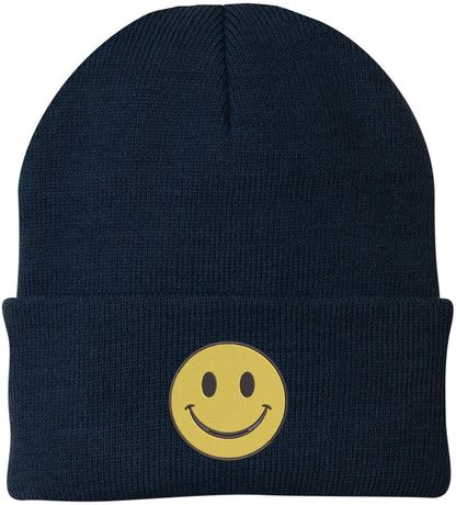Smiiley Face Embroidered Beanie Hat | 100% Acrylic Knitted Winter Unisex Skull Cap
