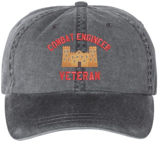 Combat Engineer Veteran Embroidered Baseball Cap | US Army Castle Insignia Military Hat for Men & Women