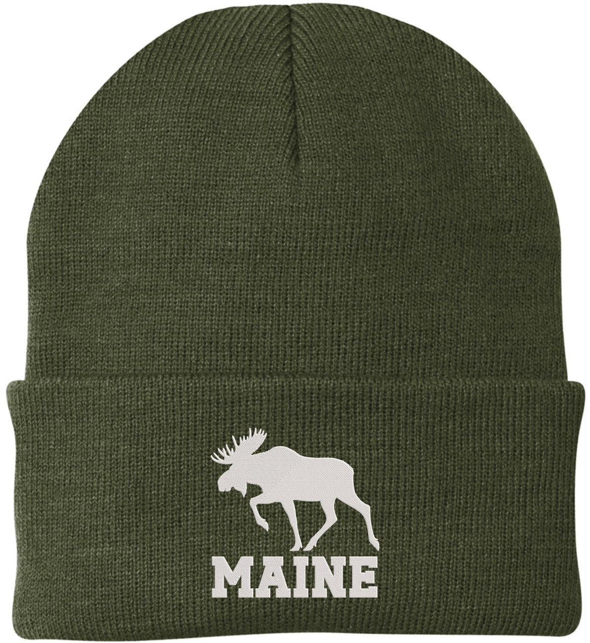 Maine Moose Embroidered Beanie Cap | USA Wildlife Graphic Warm Winter Knit 100% Acrylic Outdoor Adventure Hat