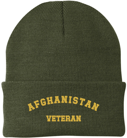 Afghanistan Veteran Embroidered Beanie - Military Service - 100% Acrylic Knit