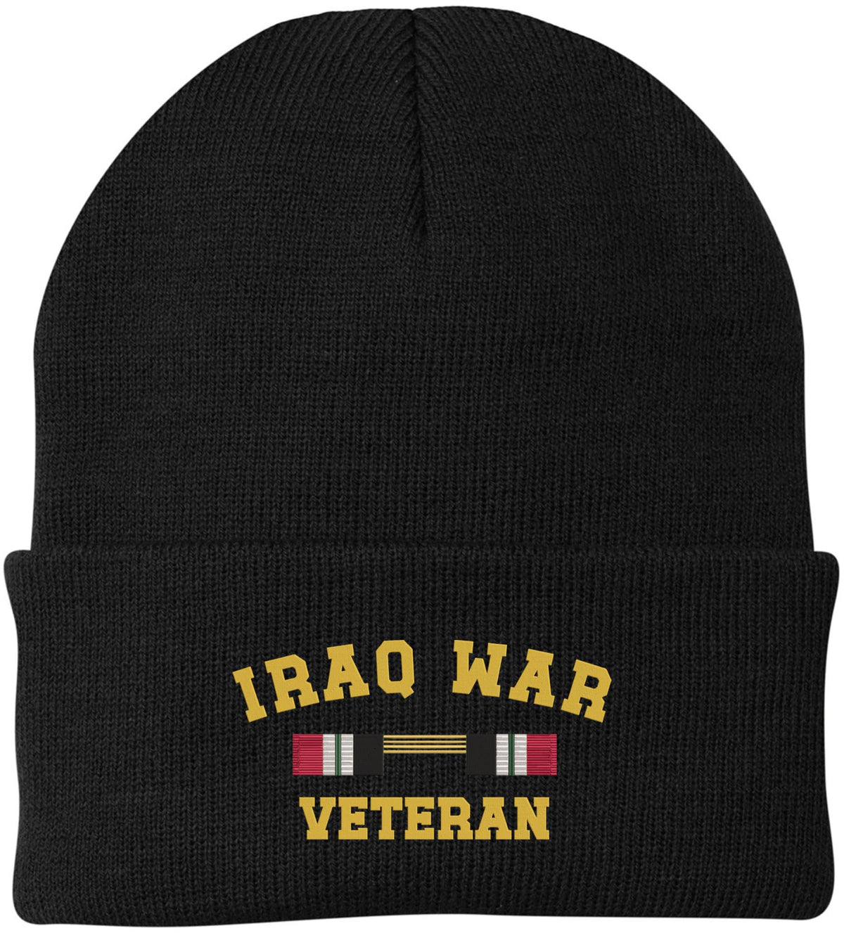 Iraq War Veteran Campaign Ribbon Embroidered Beanie Hat | USA Military Patriotic 100% Acrylic Skull Cap