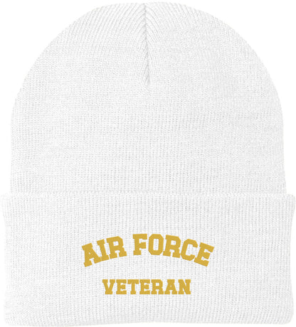 Air Force Veteran Embroidered Beanie Hat | USA Military Forces Cold Weather Winter Knit Cap for Men & Women