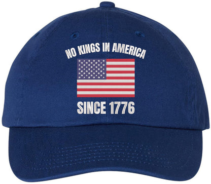 No Kings in America Since 1776 Embroidered Dad Hat USA Flag Patriotic Political Statement Baseball Cap