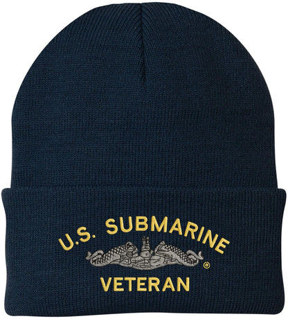 U.S. Submarine Veteran Embroidered Beanie Navy Veteran Knit Cuffed Hat