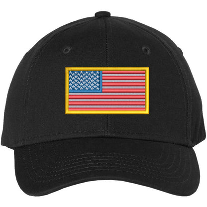 USA Flag Patch with Gold Border Embroidered Premium Hat 100% Cotton Adjustable Baseball Cap