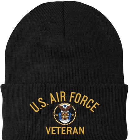 Air Force Veteran Embroidered Beanie | USAF Military Army Skull Cap Acrylic Vet Warm Winter Watch Hat