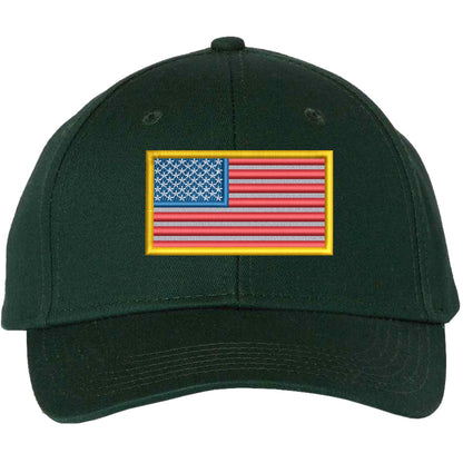USA Flag Patch with Gold Border Embroidered Premium Hat 100% Cotton Adjustable Baseball Cap