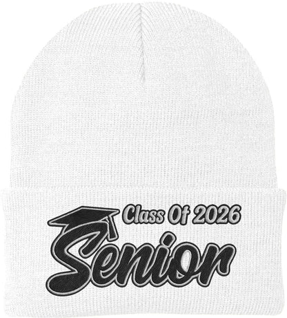 Senior 2026 Embroidered Beanie Hat Acrylic Knit Soft Warm Graduate Finish School Beanie Watch Cap