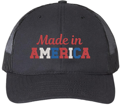 Made in America Embroidered Trucker Hat Patriotic USA Mesh Back Snapback Cap