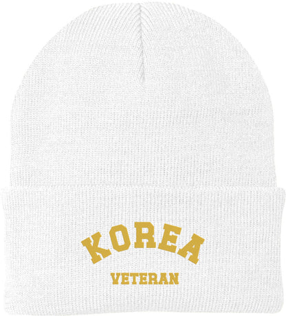 Korea Veteran Embroidered Beanie Hat | USA Military Patriotic 100% Acrylic Winter Knit Cap for Men & Women