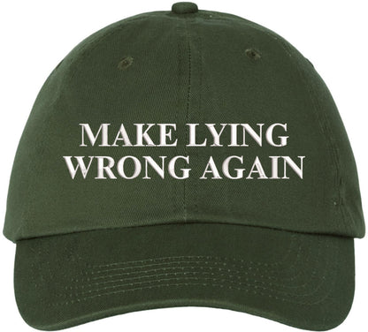 Make Lying Wrong Again Embroidered Dad Hat | Funny Political Adjustable Baseball Cap for Men & Women