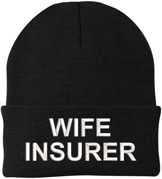 Wife Insurer Embroidered Beanie Hat | Funny Acrylic Warm Skull Cap for Husbands and Boyfriends