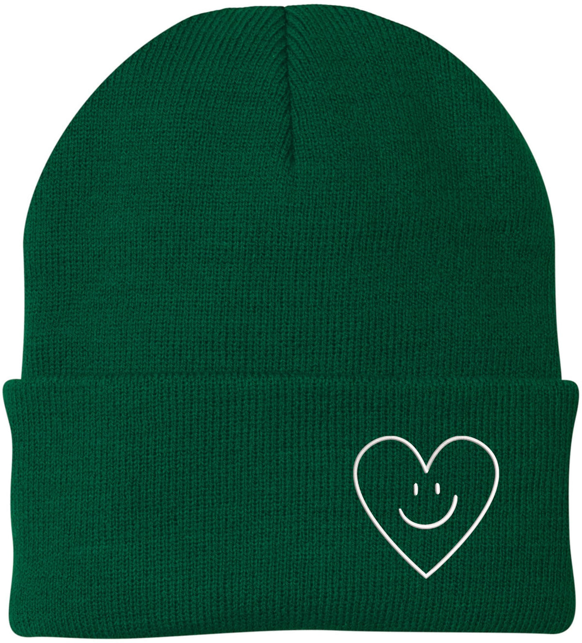 Heart Smiley Face Love Embroidered Beanie - Acrylic Knit Skull Cap