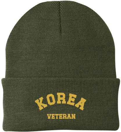 Korea Veteran Embroidered Beanie Hat | USA Military Patriotic 100% Acrylic Winter Knit Cap for Men & Women