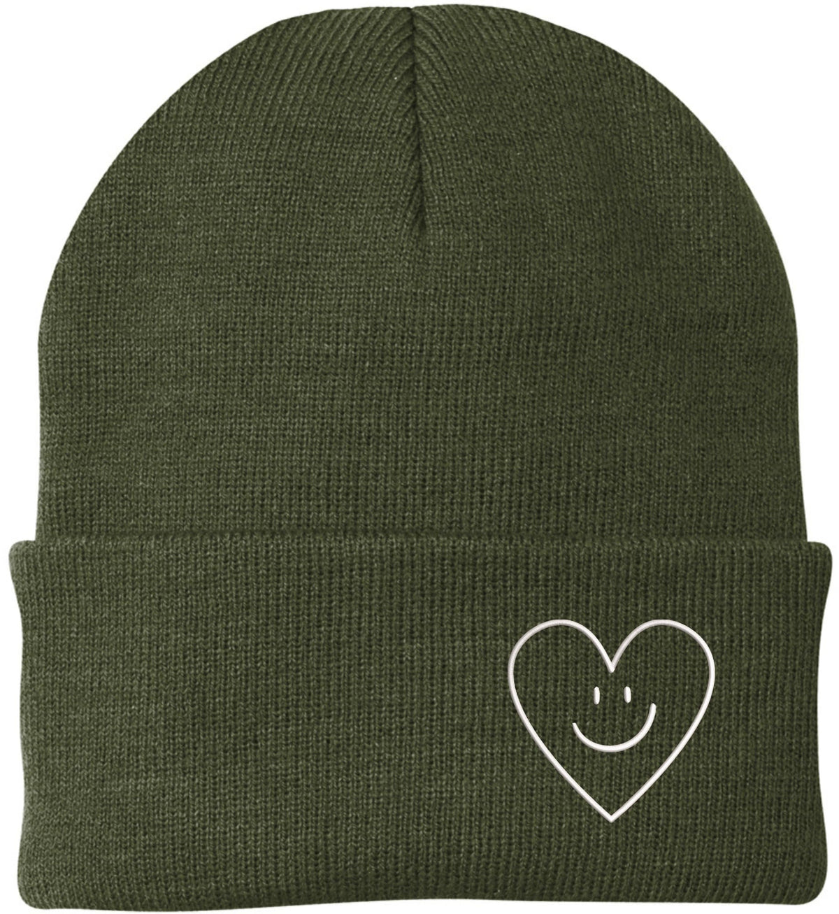 Heart Smiley Face Love Embroidered Beanie - Acrylic Knit Skull Cap