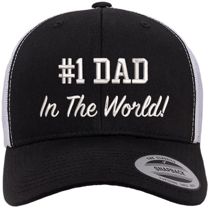 Number 1 Dad in The World Embroidered Trucker Hat | Adjustable Mesh Back Polycotton Father's Day Baseball Cap