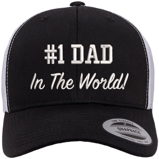 Number 1 Dad in The World Embroidered Trucker Hat | Adjustable Mesh Back Polycotton Father's Day Baseball Cap
