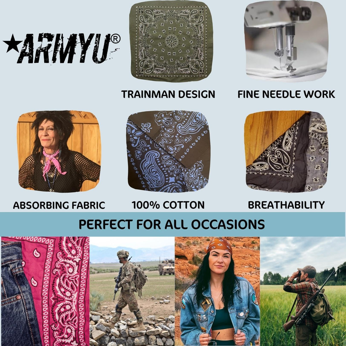Trainmen Paisley 27" Jumbo Military Bandana Head Scarf Do-rag 100% Cotton Bandanna Face Cover 6-Pack