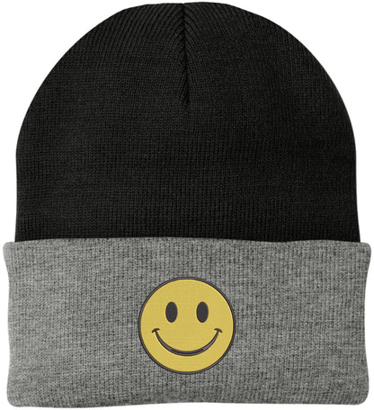 Smiiley Face Embroidered Beanie Hat | 100% Acrylic Knitted Winter Unisex Skull Cap