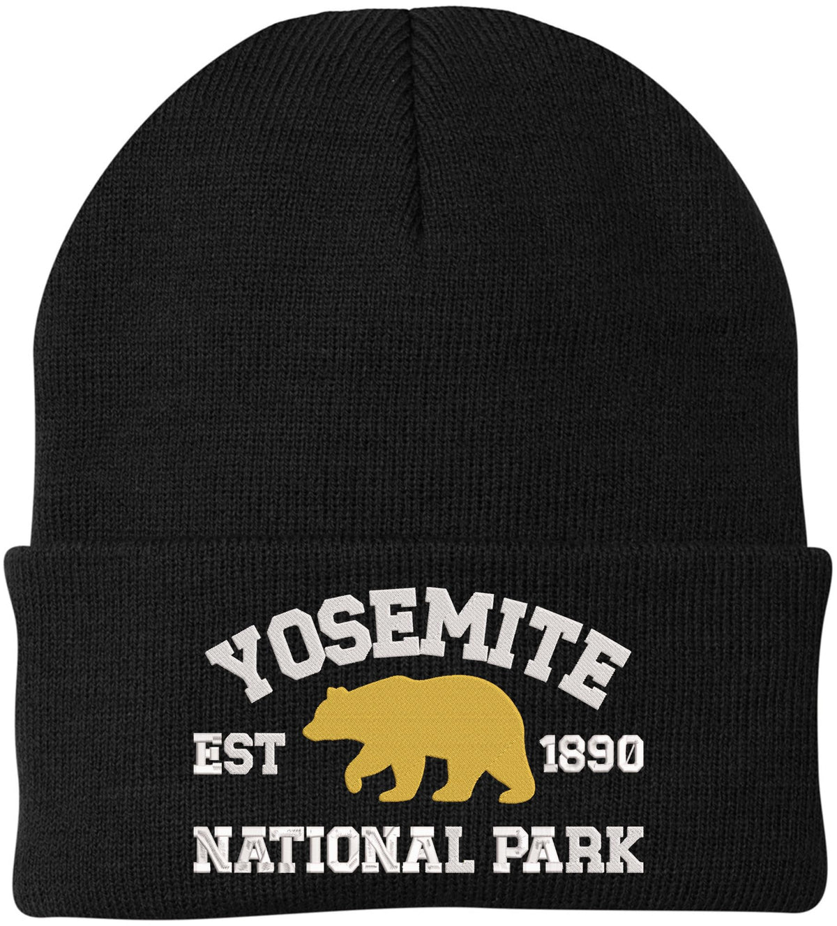 Yosemite National Park Embroidered Beanie | Bear Logo Winter Knit 100% Acrylic Hat for Hiking Camping