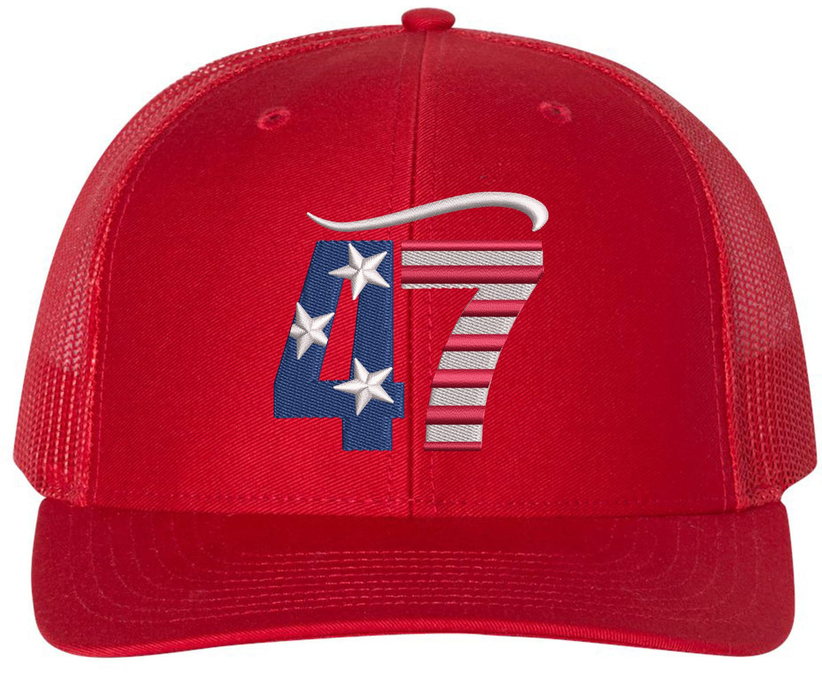 47 USA Flag Hair Top Embroidered Trucker Hat | Support President American Mesh Snapback Unisex Cap