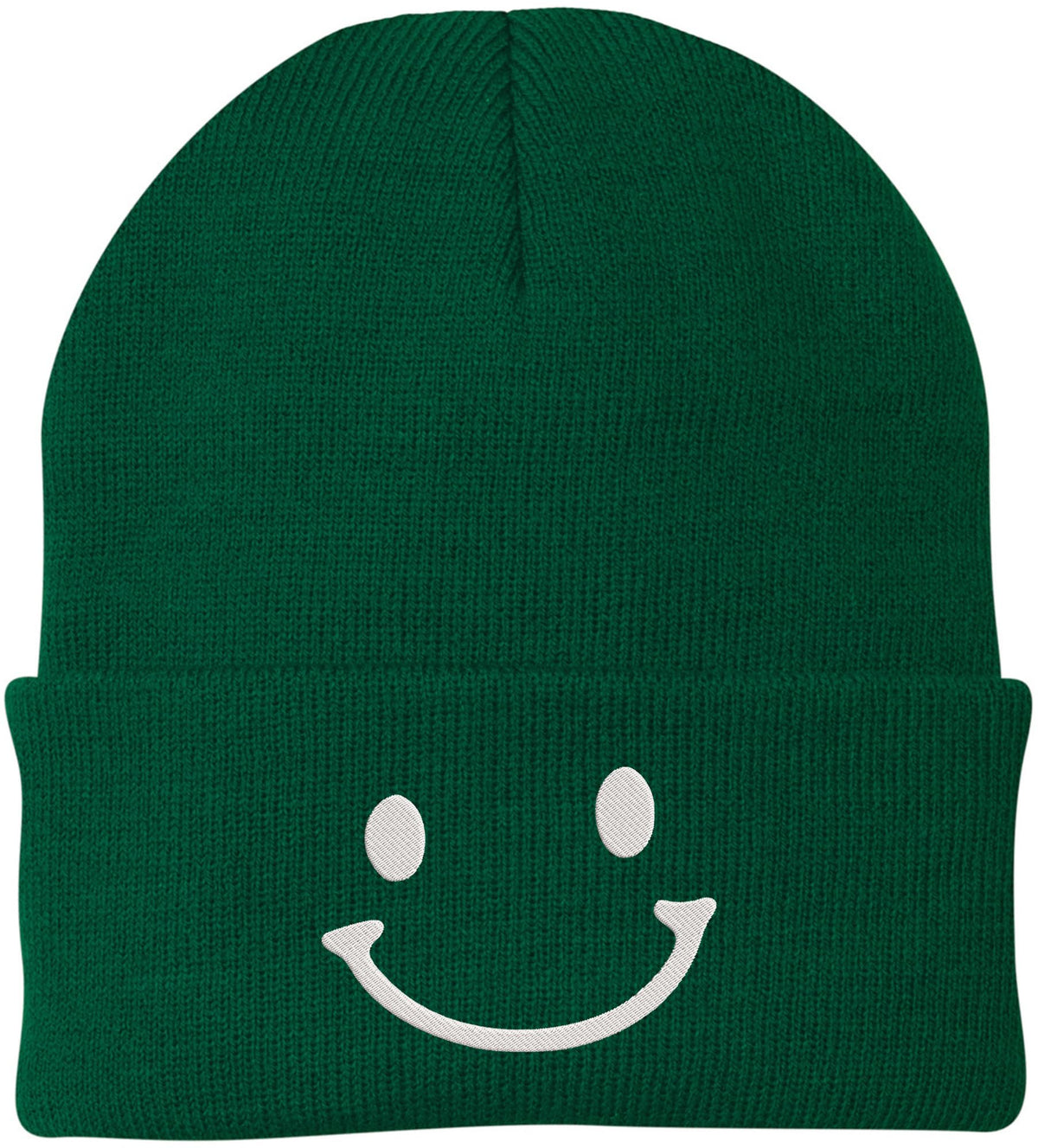 Smiley Face Outline Embroidered Beanie | Cute Knit Winter Hat | Unisex Warm Cuff Skull Cap for Men & Women