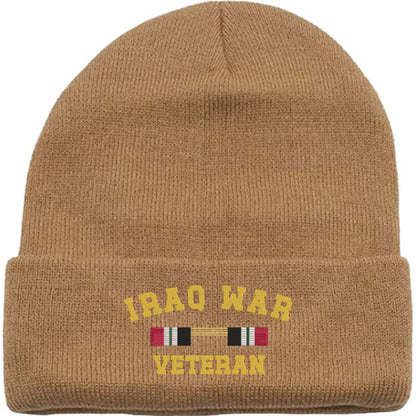 Iraq War Veteran Campaign Ribbon Embroidered Beanie Hat | USA Military Patriotic 100% Acrylic Skull Cap