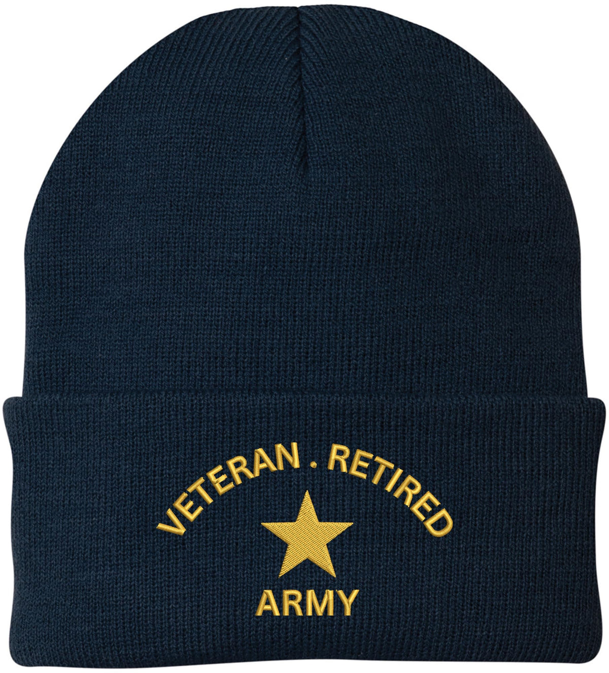 Veteran Retired Army Embroidered Beanie - 100% Acrylic Knit Cuffed Cap
