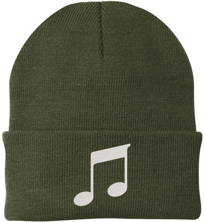 Music Note Embroidered Beanie Knit Cuffed Cap Music Lover Hat Musician Gift