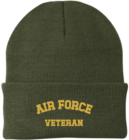 Air Force Veteran Embroidered Beanie Hat | USA Military Forces Cold Weather Winter Knit Cap for Men & Women