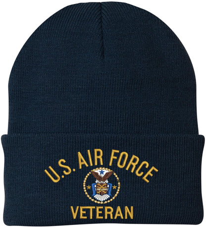 Air Force Veteran Embroidered Beanie | USAF Military Army Skull Cap Acrylic Vet Warm Winter Watch Hat