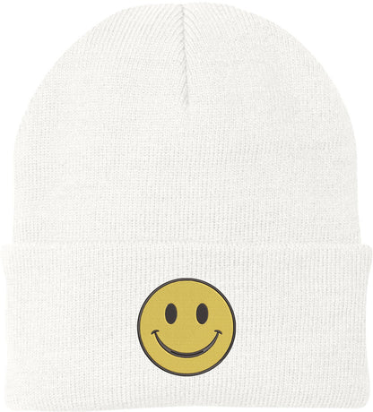 Smiiley Face Embroidered Beanie Hat | 100% Acrylic Knitted Winter Unisex Skull Cap