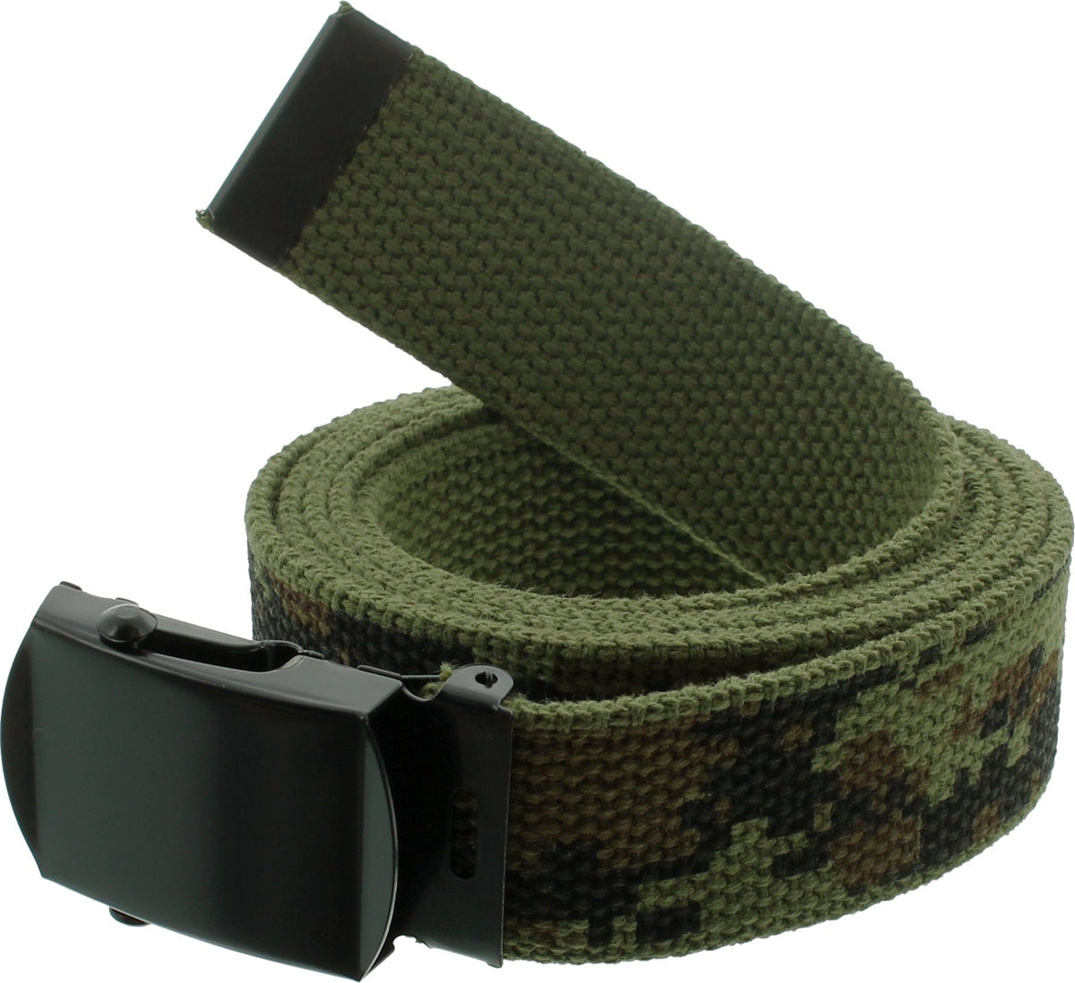 ARMYU Military Web Belt Reversible Cotton Canvas Army Camo & Solid Belts with Black Buckle 54"
