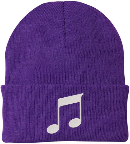 Music Note Embroidered Beanie Knit Cuffed Cap Music Lover Hat Musician Gift