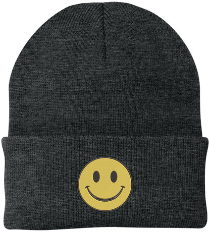 Smiiley Face Embroidered Beanie Hat | 100% Acrylic Knitted Winter Unisex Skull Cap
