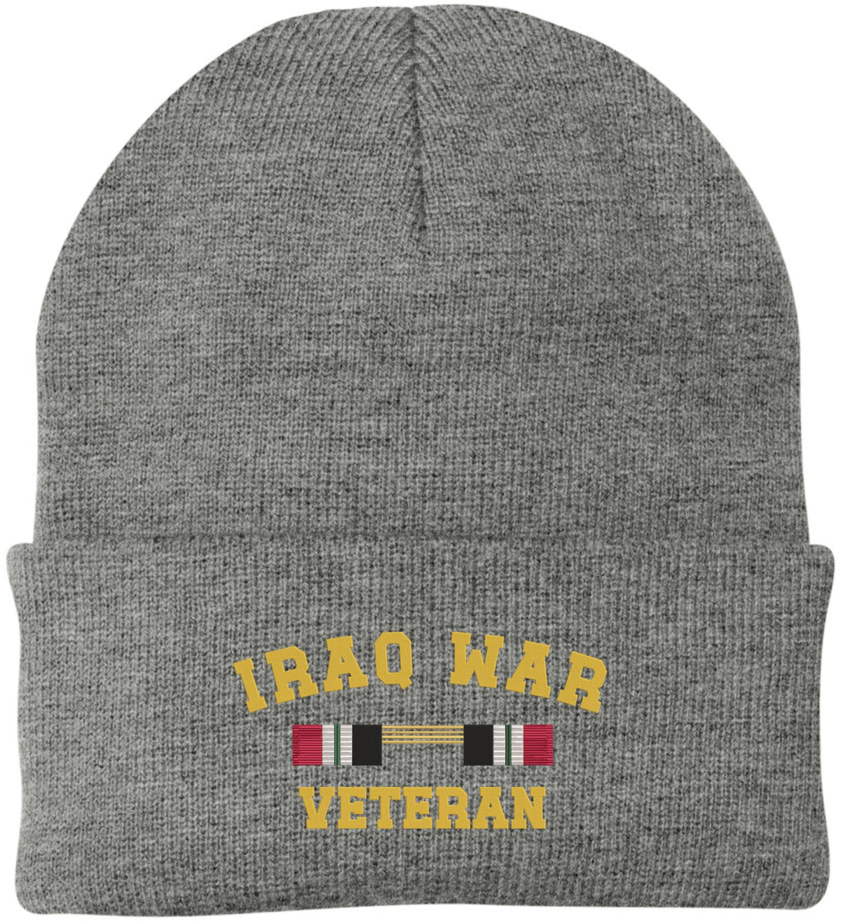 Iraq War Veteran Campaign Ribbon Embroidered Beanie Hat | USA Military Patriotic 100% Acrylic Skull Cap