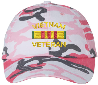 Vietnam Veteran Embroidered Camo Caseball Cap | U.S.A. Army Military Patriotic 100% Cotton Hat for Men & Women