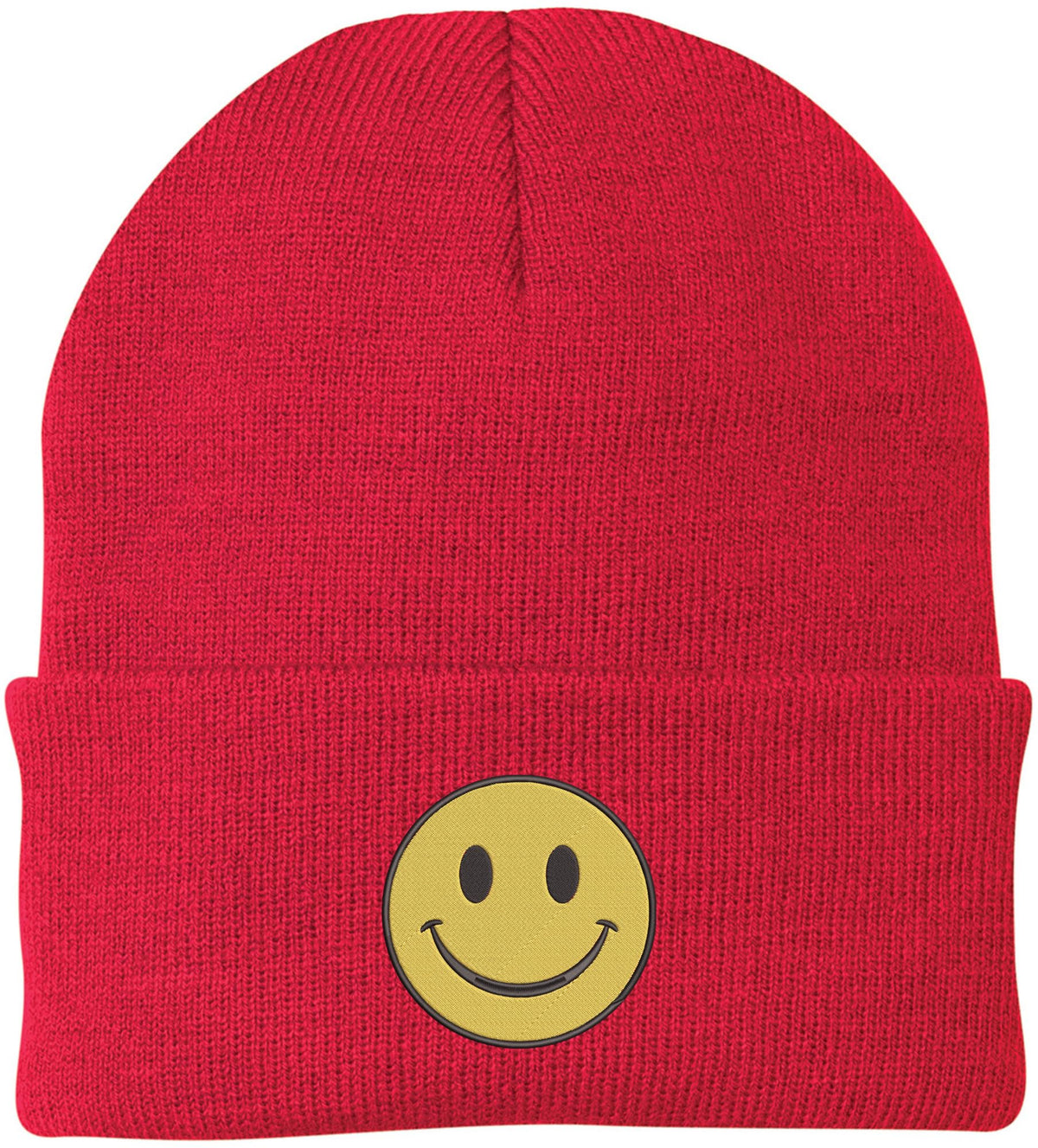 Smiiley Face Embroidered Beanie Hat | 100% Acrylic Knitted Winter Unisex Skull Cap