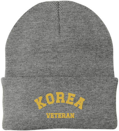 Korea Veteran Embroidered Beanie Hat | USA Military Patriotic 100% Acrylic Winter Knit Cap for Men & Women
