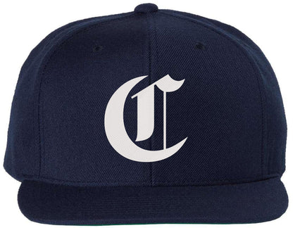 Old English Alphabet C Embroidered Baseball Cap | Classic Gothic Letter Adjustable Flat Bill Snapback Unisex Hat